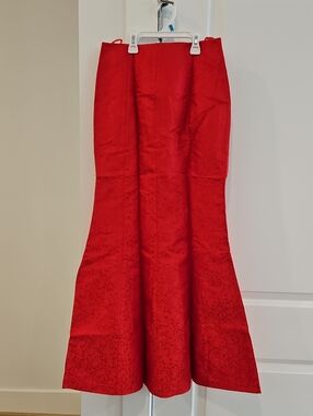 NWT Red Silk Elegant Embroidery Fishtail Skirt Mermaid Skirt